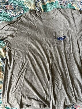 Vineyard Vines Heather Gray Short Sleeve Pocket Tee with Whale Logo